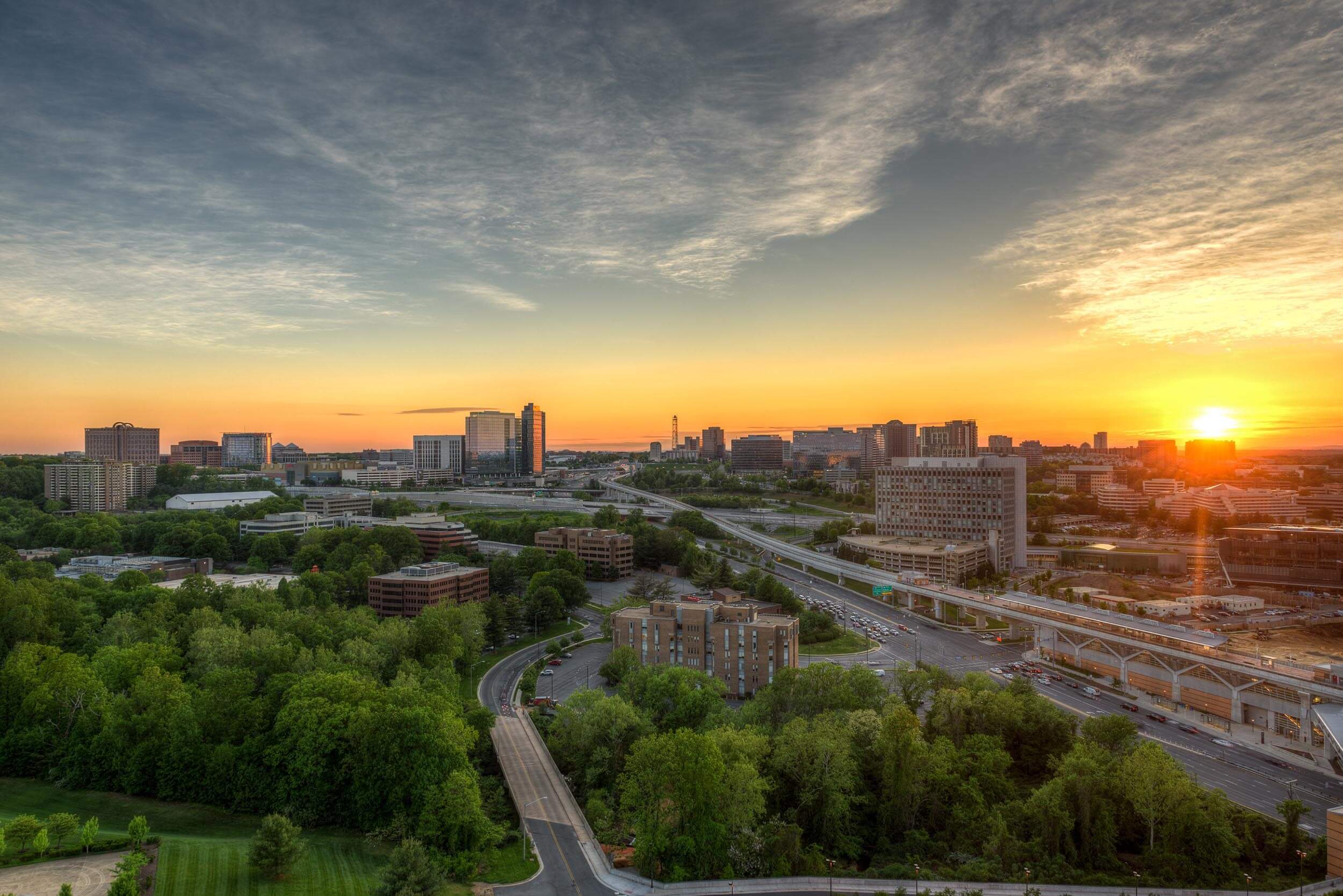 View of the skyline in Fairfax County's largest central business district, Tysons, Virginia, among the best places to live near D.C.